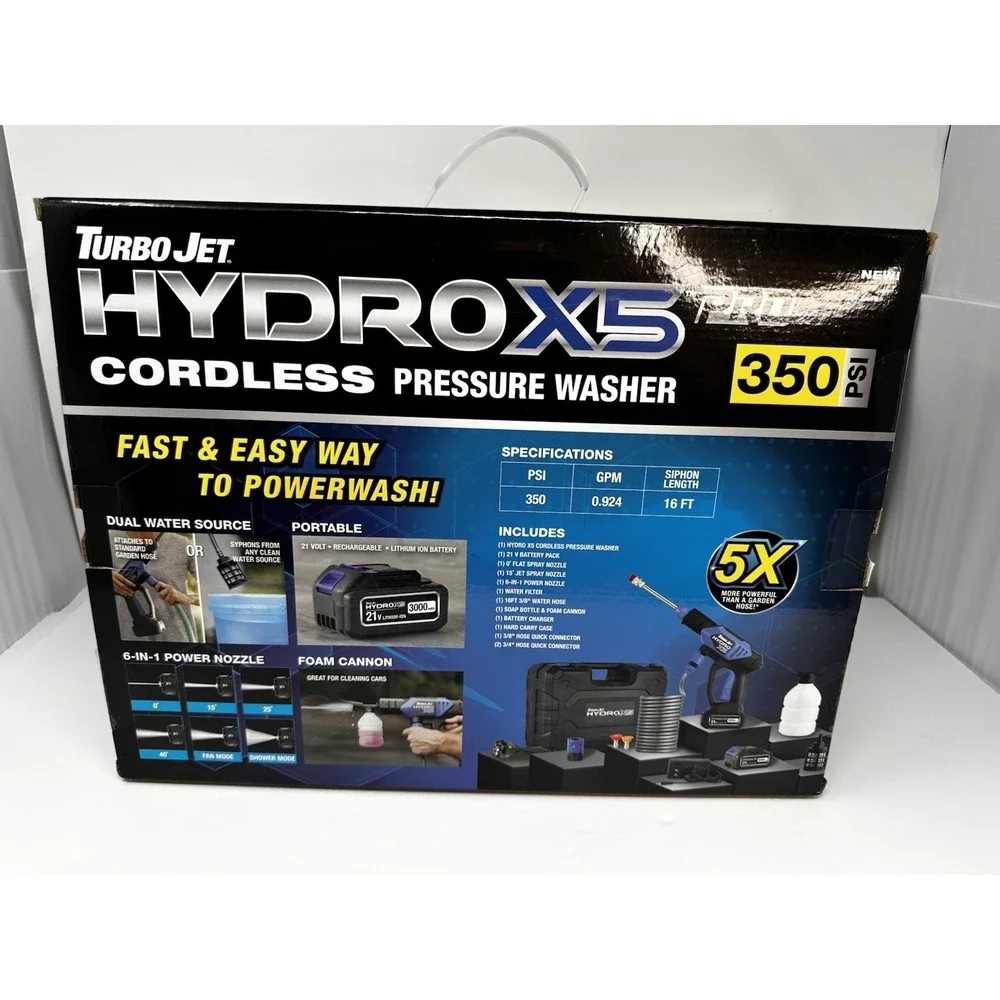 Turbo Jet Hydro X5 Pro Portable Cordless Pressure Washer Battery Powered - NEW